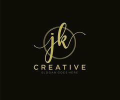 initial JK Feminine logo beauty monogram and elegant logo design, handwriting logo of initial signature, wedding, fashion, floral and botanical with creative template. vector