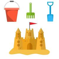 Beach toys and sand castle vector