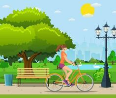 Couple Riding Bicycles In Public Park, vector