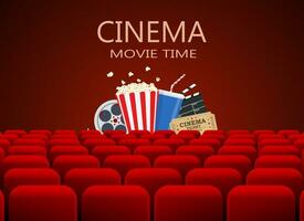 Movie theater with row of red seats vector