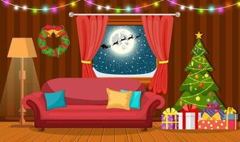 Santa Claus in Christmas room interior vector