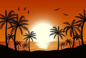 Silhouette palm tree on beach vector