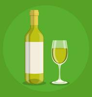 plano botella y un vaso de vino vector