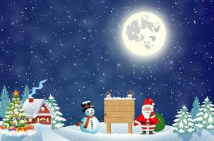 Santa Claus with gift bag and snowman vector