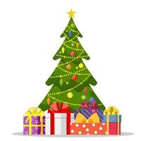 Christmas tree and holiday gifts. vector