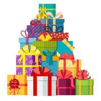 Big pile of colorful wrapped gift boxes. vector