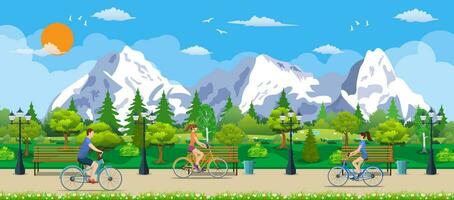 Riding Bicycles In Public Park, vector