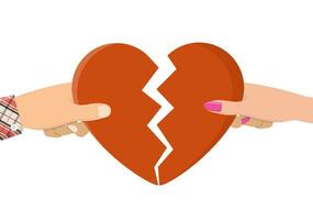 Man and female holding two halves of broken heart vector