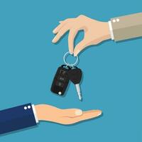 Car seller hand giving key to buyer vector