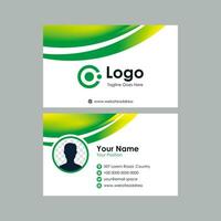 business card template with green and yellow curvy background vector