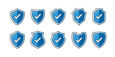 set of blue verified shield with editable stroke vector