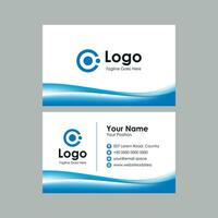 business card template with blue wavy background vector