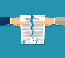 Two hands torn in half contract document. vector