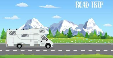 Vector flat web banner on the theme of Road trip,