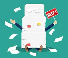 Stressed businessman under pile of office papers vector