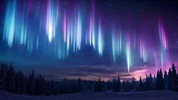 AI generated Enchanting Aurora Borealis Over Snowy Pines video