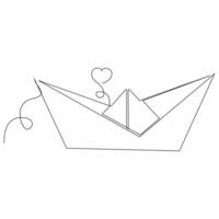 continuous paper boat single line outline vector art drawing and simple one line minimalist design