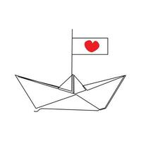 continuous paper boat single line outline vector art drawing and simple one line minimalist design