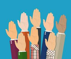 Raised up hands. People vote hands. vector