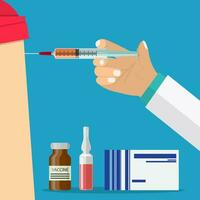 Doctor hand with syringe making vaccination vector
