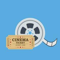 Retro cinema ticket and film reel. vector