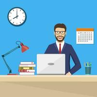 Business man Sitting Desk Working Laptop vector