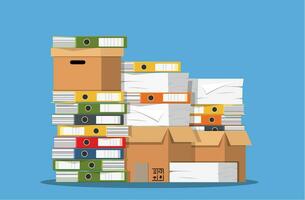 Pile of paper documents and file folders. vector