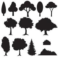 Set of various stylized trees in silhouette. vector