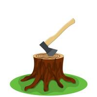 A tree stump with an axe stuck vector