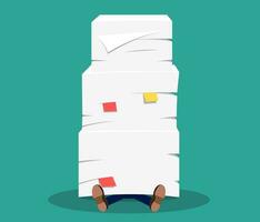 Businessman under the stack of paper, vector