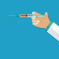 Hand holding Medical syringe vector