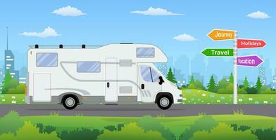 camper van on city background. vector