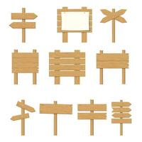 Wooden signboards, wood arrow sign set. vector