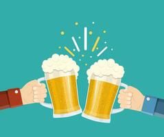 Two hands holding beer glasses. vector