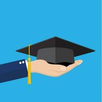 Hand holding graduation cap. vector