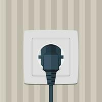 Electric plug and socket on a wall. vector