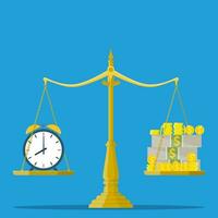 Scale weighing money and clock vector