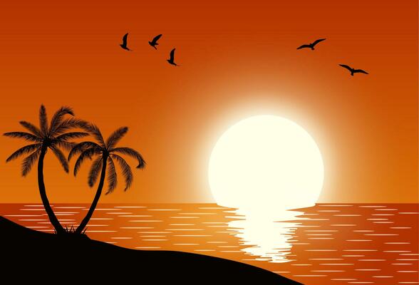 Silhouette palm tree on beach