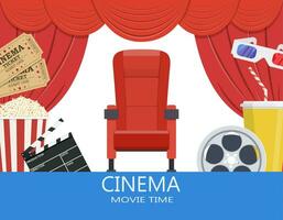 Drinks and popcorn, glasses for movie vector