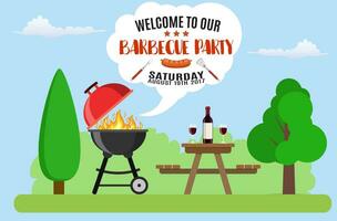 Invitation card on the barbecue. vector