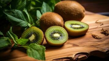 AI generated Fresh kiwi slice on the wooden table AI Generative photo