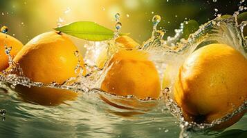 AI generated Fresh mango with leaf and water splash AI Generative photo