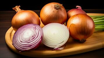 AI generated fresh garlic on the cutting board AI Generative photo