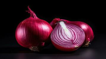 AI generated Red onion slice on the black background AI Generative photo