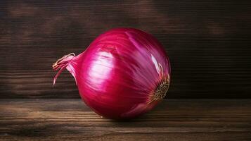 AI generated Portrait red onion on the wooden background AI Generative photo