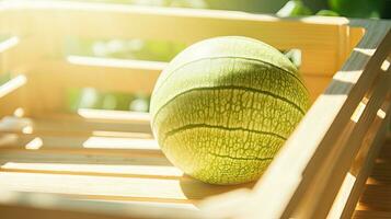 AI generated Fresh melon with light exposure on the wooden box AI Generative photo