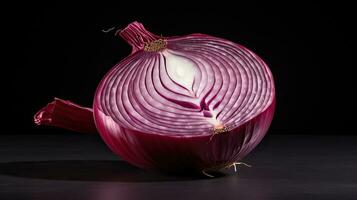 AI generated Red onion slice on the black background AI Generative photo