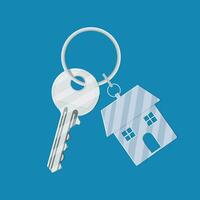 Metal key with keychain house vector