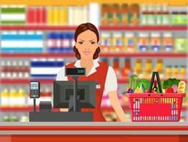 Groceries cashier at work. vector