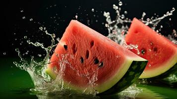 AI generated Portrait watermelon slices with water splash AI Generative photo